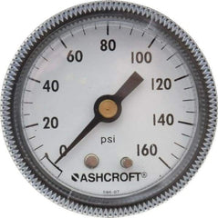 Ashcroft - 2" Dial, 1/4 Thread, 0-160 Scale Range, Pressure Gauge - Center Back Connection Mount - Exact Industrial Supply