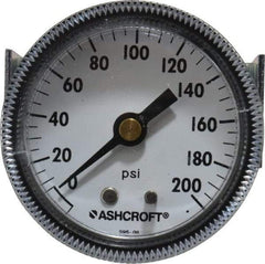 Ashcroft - 2" Dial, 1/4 Thread, 0-200 Scale Range, Pressure Gauge - Center Back Connection Mount - Exact Industrial Supply