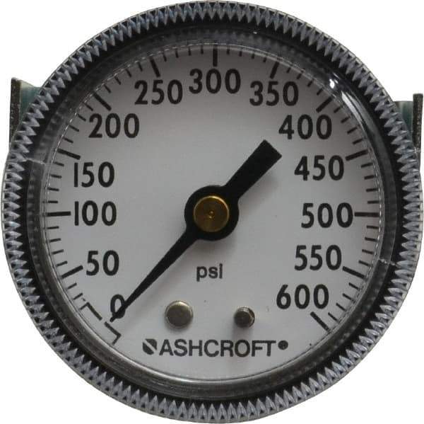 Ashcroft - 2" Dial, 1/4 Thread, 0-600 Scale Range, Pressure Gauge - Center Back Connection Mount - Exact Industrial Supply