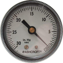 Ashcroft - 2" Dial, 1/4 Thread, 30-0 Scale Range, Pressure Gauge - Center Back Connection Mount - Exact Industrial Supply