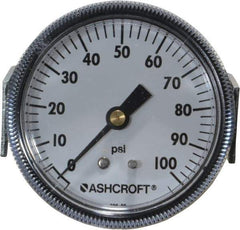 Ashcroft - 2-1/2" Dial, 1/4 Thread, 0-100 Scale Range, Pressure Gauge - Center Back Connection Mount - Exact Industrial Supply