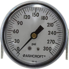 Ashcroft - 2-1/2" Dial, 1/4 Thread, 0-300 Scale Range, Pressure Gauge - Center Back Connection Mount - Exact Industrial Supply