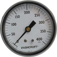 Ashcroft - 2-1/2" Dial, 1/4 Thread, 0-400 Scale Range, Pressure Gauge - Center Back Connection Mount - Exact Industrial Supply