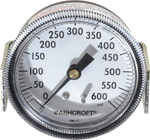 Ashcroft - 2-1/2" Dial, 1/4 Thread, 0-600 Scale Range, Pressure Gauge - Center Back Connection Mount - Exact Industrial Supply