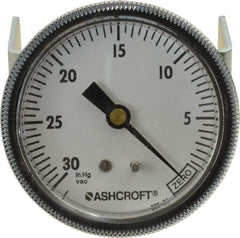 Ashcroft - 2-1/2" Dial, 1/4 Thread, 30-0 Scale Range, Pressure Gauge - Center Back Connection Mount - Exact Industrial Supply