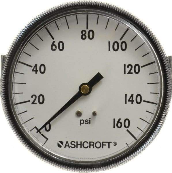 Ashcroft - 3-1/2" Dial, 1/4 Thread, 0-160 Scale Range, Pressure Gauge - Center Back Connection Mount - Exact Industrial Supply