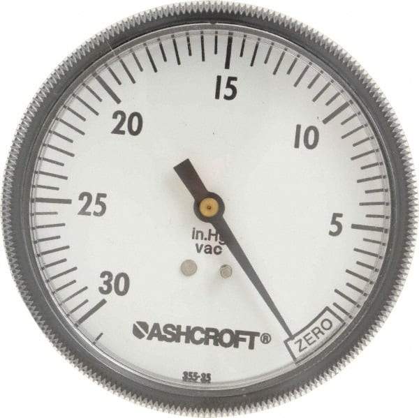 Ashcroft - 3-1/2" Dial, 1/4 Thread, 30-0 Scale Range, Pressure Gauge - Center Back Connection Mount - Exact Industrial Supply