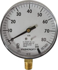 Ashcroft - 3-1/2" Dial, 1/4 Thread, 0-100 Scale Range, Pressure Gauge - Lower Connection Mount - Exact Industrial Supply