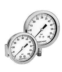 Ashcroft - 2-1/2" Dial, 1/4 Thread, 30-0-150 Scale Range, Pressure Gauge - Lower Connection Mount, Accurate to 1% of Scale - Exact Industrial Supply