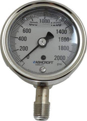 Ashcroft - 2-1/2" Dial, 1/4 Thread, 0-2,000 Scale Range, Pressure Gauge - Lower Connection Mount, Accurate to 1% of Scale - Exact Industrial Supply