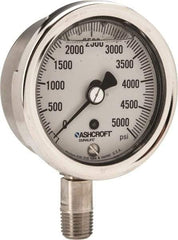 Ashcroft - 2-1/2" Dial, 1/4 Thread, 0-5,000 Scale Range, Pressure Gauge - Lower Connection Mount, Accurate to 1% of Scale - Exact Industrial Supply