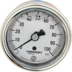 Ashcroft - 2-1/2" Dial, 1/4 Thread, 0-100 Scale Range, Pressure Gauge - Center Back Connection Mount, Accurate to 1% of Scale - Exact Industrial Supply