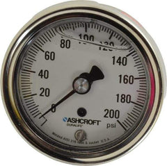 Ashcroft - 2-1/2" Dial, 1/4 Thread, 0-200 Scale Range, Pressure Gauge - Center Back Connection Mount, Accurate to 1% of Scale - Exact Industrial Supply