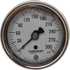 Ashcroft - 2-1/2" Dial, 1/4 Thread, 0-300 Scale Range, Pressure Gauge - Center Back Connection Mount, Accurate to 1% of Scale - Exact Industrial Supply