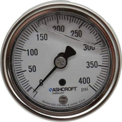 Ashcroft - 2-1/2" Dial, 1/4 Thread, 0-400 Scale Range, Pressure Gauge - Center Back Connection Mount, Accurate to 1% of Scale - Exact Industrial Supply