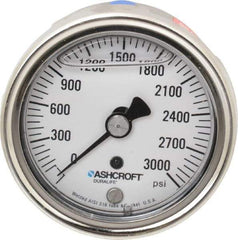 Ashcroft - 2-1/2" Dial, 1/4 Thread, 0-3,000 Scale Range, Pressure Gauge - Center Back Connection Mount, Accurate to 1% of Scale - Exact Industrial Supply