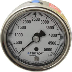 Ashcroft - 2-1/2" Dial, 1/4 Thread, 0-5,000 Scale Range, Pressure Gauge - Center Back Connection Mount, Accurate to 1% of Scale - Exact Industrial Supply