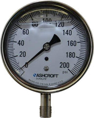 Ashcroft - 3-1/2" Dial, 1/4 Thread, 0-200 Scale Range, Pressure Gauge - Lower Connection Mount, Accurate to 1% of Scale - Exact Industrial Supply