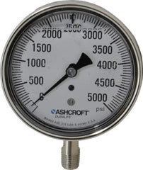 Ashcroft - 3-1/2" Dial, 1/4 Thread, 0-5,000 Scale Range, Pressure Gauge - Lower Connection Mount, Accurate to 1% of Scale - Exact Industrial Supply