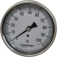 Ashcroft - 3-1/2" Dial, 1/4 Thread, 0-100 Scale Range, Pressure Gauge - Center Back Connection Mount, Accurate to 1% of Scale - Exact Industrial Supply