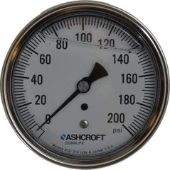 Ashcroft - 3-1/2" Dial, 1/4 Thread, 0-200 Scale Range, Pressure Gauge - Center Back Connection Mount, Accurate to 1% of Scale - Exact Industrial Supply