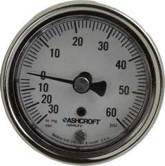 Ashcroft - 2-1/2" Dial, 1/4 Thread, 30-0-60 Scale Range, Pressure Gauge - Center Back Connection Mount, Accurate to 1% of Scale - Exact Industrial Supply