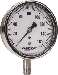 Ashcroft - 3-1/2" Dial, 1/4 Thread, 0-160 Scale Range, Pressure Gauge - Lower Connection Mount, Accurate to 1% of Scale - Exact Industrial Supply