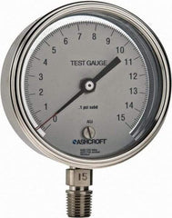 Ashcroft - 3" Dial, 1/4 Thread, 0-15 Scale Range, Pressure Gauge - Lower Connection Mount, Accurate to 0.5% of Scale - Exact Industrial Supply