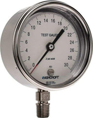 Ashcroft - 3" Dial, 1/4 Thread, 0-30 Scale Range, Pressure Gauge - Lower Connection Mount, Accurate to 0.5% of Scale - Exact Industrial Supply