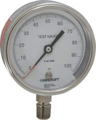 Ashcroft - 3" Dial, 1/4 Thread, 0-100 Scale Range, Pressure Gauge - Lower Connection Mount, Accurate to 0.5% of Scale - Exact Industrial Supply