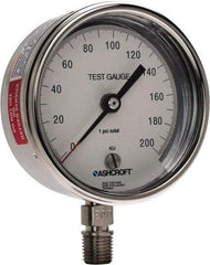 Ashcroft - 3" Dial, 1/4 Thread, 0-200 Scale Range, Pressure Gauge - Lower Connection Mount, Accurate to 0.5% of Scale - Exact Industrial Supply