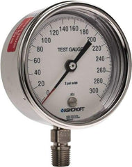 Ashcroft - 3" Dial, 1/4 Thread, 0-300 Scale Range, Pressure Gauge - Lower Connection Mount, Accurate to 0.5% of Scale - Exact Industrial Supply