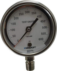 Ashcroft - 3" Dial, 1/4 Thread, 0-600 Scale Range, Pressure Gauge - Lower Connection Mount, Accurate to 0.5% of Scale - Exact Industrial Supply