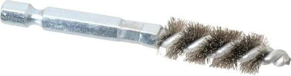 Schaefer Brush - 1/4 Inch Inside Diameter, 7/16 Inch Actual Brush Diameter, Carbon Steel, Power Fitting and Cleaning Brush - 1/4 Shank Diameter, 3-1/8 Inch Long, Hex Shaft Stem, 3/8 Inch Refrigeration Outside Diameter - Exact Industrial Supply