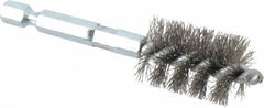 Schaefer Brush - 5/8 Inch Inside Diameter, 13/16 Inch Actual Brush Diameter, Carbon Steel, Power Fitting and Cleaning Brush - 1/4 Shank Diameter, 3-1/8 Inch Long, Hex Shaft Stem, 3/4 Inch Refrigeration Outside Diameter - Exact Industrial Supply