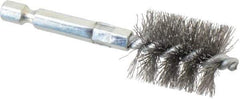Schaefer Brush - 3/4 Inch Inside Diameter, 15/16 Inch Actual Brush Diameter, Carbon Steel, Power Fitting and Cleaning Brush - 1/4 Shank Diameter, 3-1/8 Inch Long, Hex Shaft Stem, 7/8 Inch Refrigeration Outside Diameter - Exact Industrial Supply