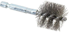 Schaefer Brush - 1 Inch Inside Diameter, 1-3/16 Inch Actual Brush Diameter, Carbon Steel, Power Fitting and Cleaning Brush - 1/4 Shank Diameter, 3-1/8 Inch Long, Hex Shaft Stem, 1-1/8 Inch Refrigeration Outside Diameter - Exact Industrial Supply