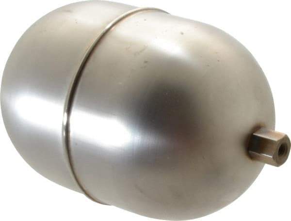 Made in USA - 4" Diam x 6" Long, Oblong, Hex Spud Connection, Metal Float - 1/4-20 Thread, Stainless Steel, 200 Max psi, 25 Gauge - Exact Industrial Supply