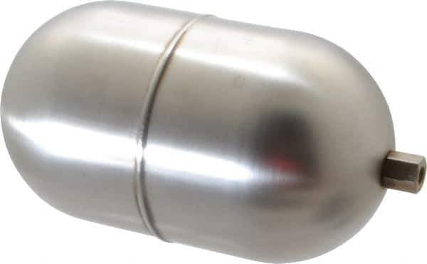 Made in USA - 4" Diam x 7" Long, Oblong, Hex Spud Connection, Metal Float - 1/4-20 Thread, Stainless Steel, 150 Max psi, 19 Gauge - Exact Industrial Supply