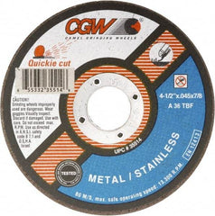 Camel Grinding Wheels - 7" 36 Grit Aluminum Oxide Cutoff Wheel - 1/16" Thick, 7/8" Arbor, 8,500 Max RPM - Exact Industrial Supply
