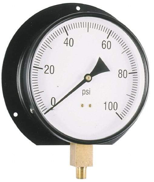 Value Collection - 6" Dial, 1/4 Thread, 0-30 Scale Range, Pressure Gauge - Lower Connection, Rear Flange Connection Mount, Accurate to 3-2-3% of Scale - Exact Industrial Supply