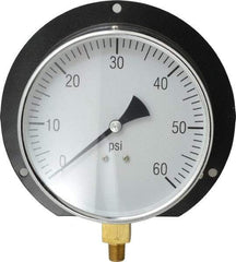 Value Collection - 6" Dial, 1/4 Thread, 0-60 Scale Range, Pressure Gauge - Lower Connection, Rear Flange Connection Mount, Accurate to 3-2-3% of Scale - Exact Industrial Supply