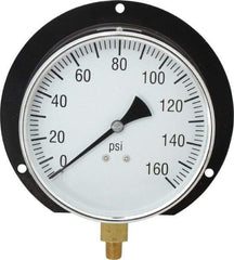 Value Collection - 6" Dial, 1/4 Thread, 0-160 Scale Range, Pressure Gauge - Lower Connection, Rear Flange Connection Mount, Accurate to 3-2-3% of Scale - Exact Industrial Supply