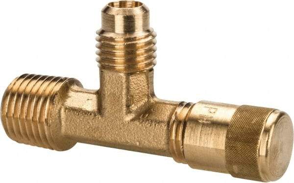 Parker - 1/4-18 Male Pipe, 500 Max psi, 5/16" Tube OD, Forged Male Run Tee Access Valve - Brass - Exact Industrial Supply