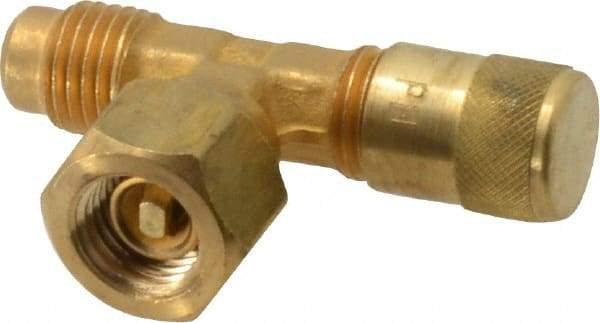 Parker - 500 Max psi, 1/4 Tube OD, Forged Flare Female Branch Tee with Depressor Access Valve - Brass - Exact Industrial Supply