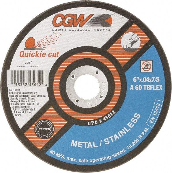 Camel Grinding Wheels - 7" 60 Grit Silicon Carbide Cutoff Wheel - 1/16" Thick, 7/8" Arbor, 8,500 Max RPM - Exact Industrial Supply