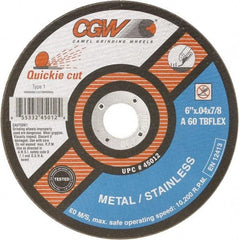 Camel Grinding Wheels - 7" 60 Grit Silicon Carbide Cutoff Wheel - 1/16" Thick, 7/8" Arbor, 8,500 Max RPM - Exact Industrial Supply