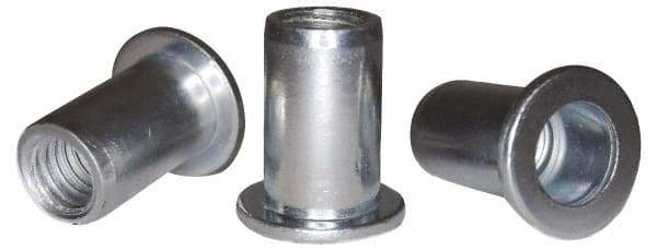 RivetKing - #10-32, 0.13 to 0.18" Grip, 1/4" Drill, Steel Standard Rivet Nut - Zinc Plated, Round Head - Exact Industrial Supply