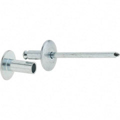 RivetKing - Size 8-12 Dome Head Steel Flush on Both Sides Blind Rivet - Steel Mandrel, 5/8" to 3/4" Grip, 5/8" Head Diam, 0.255" Min Hole Diam, 0.58" Length Under Head, 1/4" Body Diam - Exact Industrial Supply
