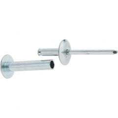 RivetKing - Size 8-26 Dome Head Steel Flush on Both Sides Blind Rivet - Steel Mandrel, 1-3/8" to 1-5/8" Grip, 5/8" Head Diam, 0.255" Min Hole Diam, 1.32" Length Under Head, 1/4" Body Diam - Exact Industrial Supply
